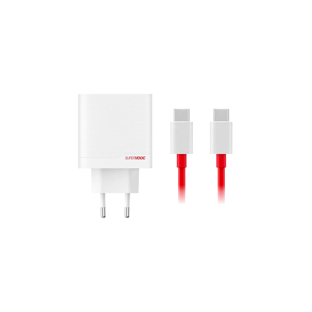 OnePlus 80W Dual Ports SUPERVOOC Adapter Type-C + Type-A with USB-C Cable - White